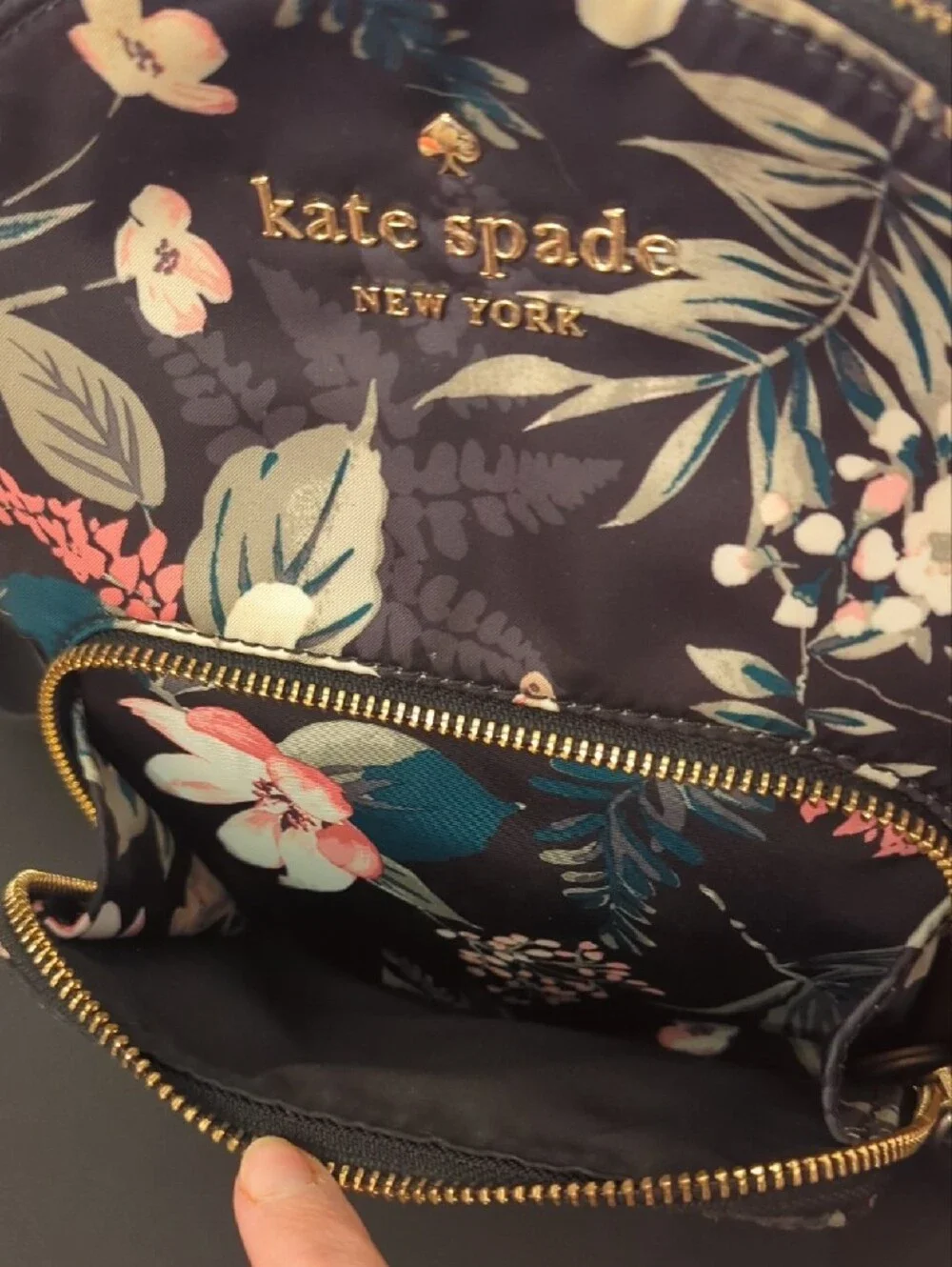kate spade Black Floral Nylon Mini Backpack with Gold Hardware